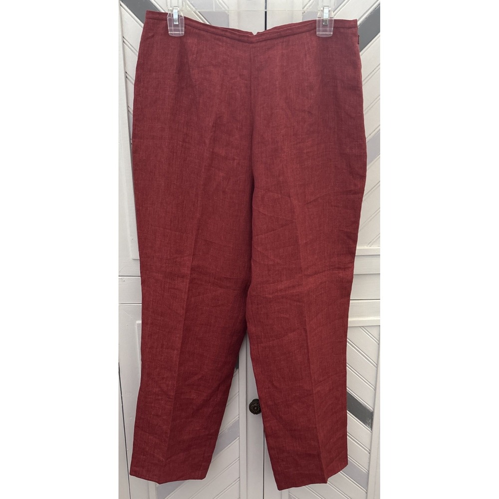 Sigrid Olsen Womens Size 12 Fully Lined 100% Linen Burnt Orange Flat Front Pants